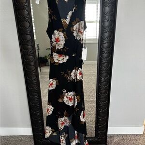 Leith Blue and Brown Asymmetrical V-Neck Sundress